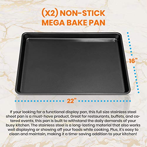 NutriChef 2-Piece XL Mega Cookie Sheet Baking Pans Set - 22
