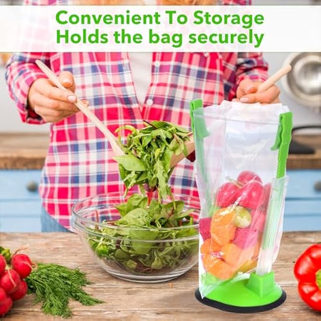 12 Pack Baggy Rack Stand Adjustable Freezer Bag Holder Stand Ziplock Bag Holder for Filling With No Food Spills or Kitchen Mess (Green)