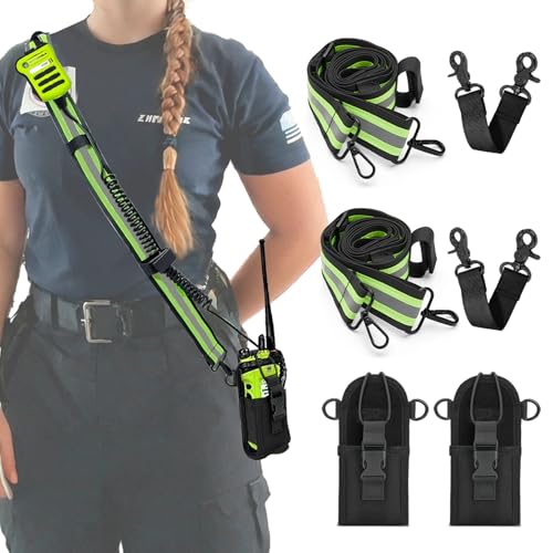 Levowin Firefighter Radio Strap and Holder | Reflective Adjustable Shoulder Mic Holder for Walkie Talkie & Two-Way Radio | EMS Security Event Staff | Durable Nylon with Metal Clips (2 Pack)