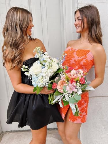 Strapless Bodycon Homecoming Dresses for Teens 2025 Short Jacquard Satin Mini Cocktail Party Dress with Slit4