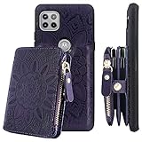 Harryshell [8 Card Slots] with [Block Theft Card Scanning] Function, Detachable Magnetic Zipper Pocket Wallet Case Mini Phone Bag Purse for Samsung Galaxy A12 5G (Flower Purple)