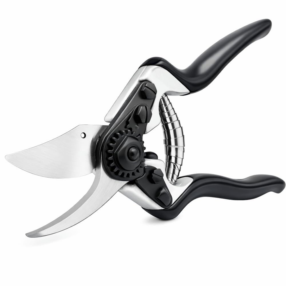 Gardening Naturally Black And Orange Bypass Secateurs Garden Pruner With 60Mm Sk5 Steel Blade, 210Mm 8.3 Inches Hand Bypass Pruner For Plants, Crop Forged Metal Body, Ergonomic Non Slip Grip
