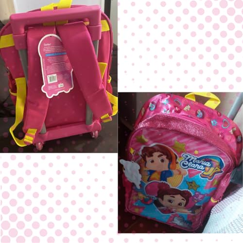 Mochila Infantil com Rodinhas Maria Clara JP, Rosa, 4 Rodas, Alça Ajustável, Bolso Lateral