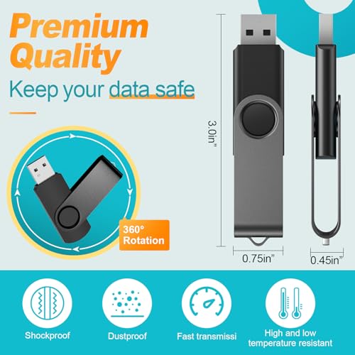 Image of 2GB USB Pendrive - 10 Pack USB 2.0 Flash Drives - Kepmem Black Portable Fashion Swivel Memory Sticks