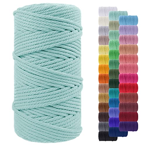 LEREATI Corde Macramé 5mm x 100m, Fil Macramé Corde Coton Naturelle, Grosse Ficelle Cordelette 5mm Cordon Macramé pour Macrame Mural, Porte Plante, Bricolage, Décoration Boho (Bleu Clair)