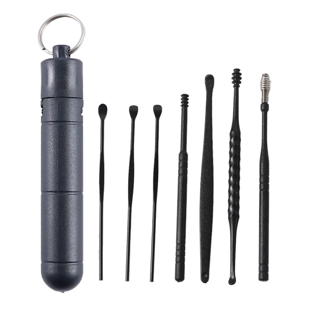 7Pcs Ear Cleaning Kit Stainless Steel Ear Canal Cleaner Spoon Ear Care Tools with Storage Case Spiral Reusable