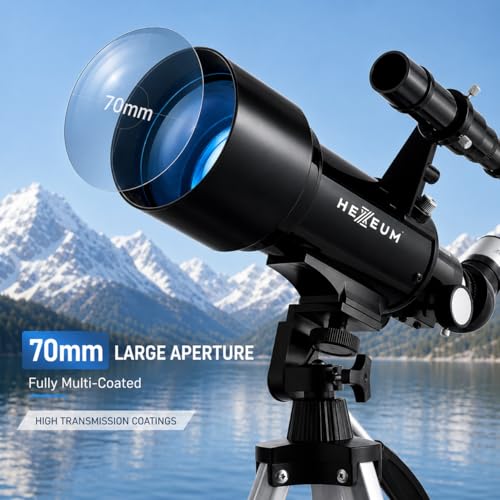 Image of Koolpte 70mm 500mm Telescope for Kids & Beginners, AZ Mount Moon Viewing | 70mm 500mm telescope for kids and beginners; fully multi-coated optics, easy moon viewing kit with phone adapter and remote.