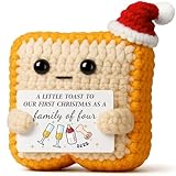 Ovrrcame First Christmas Family of Four 2025-Christmas New Mom Gift for Pregnant Women, New Dad, Husband – Dogs Mom Gifts for Wife, Best Friend - Crochet Toast Xmas Ornament & Stocking Stuffermen Men