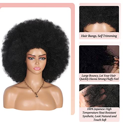Kalyss 16" Women's Short Afro Kinky Curly Hair Black Wigs For Black Women Large Bouncy And Soft Natural Looking Premium Synthetic Hair Wigs For Women,150% Density #TOP3