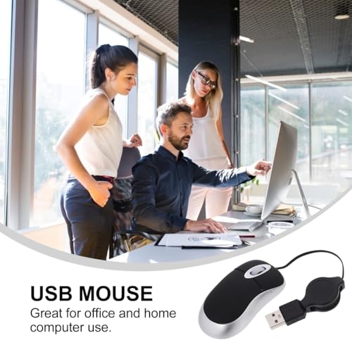 Image of Hemobllo Mini USB Mouse 1000Dpi Optical Computer Mouse with Retractable Cord Portable Wired for Laptop and Desktop 3-Way Scroll Wheel Comfortable Grip Left and Right Hand Use