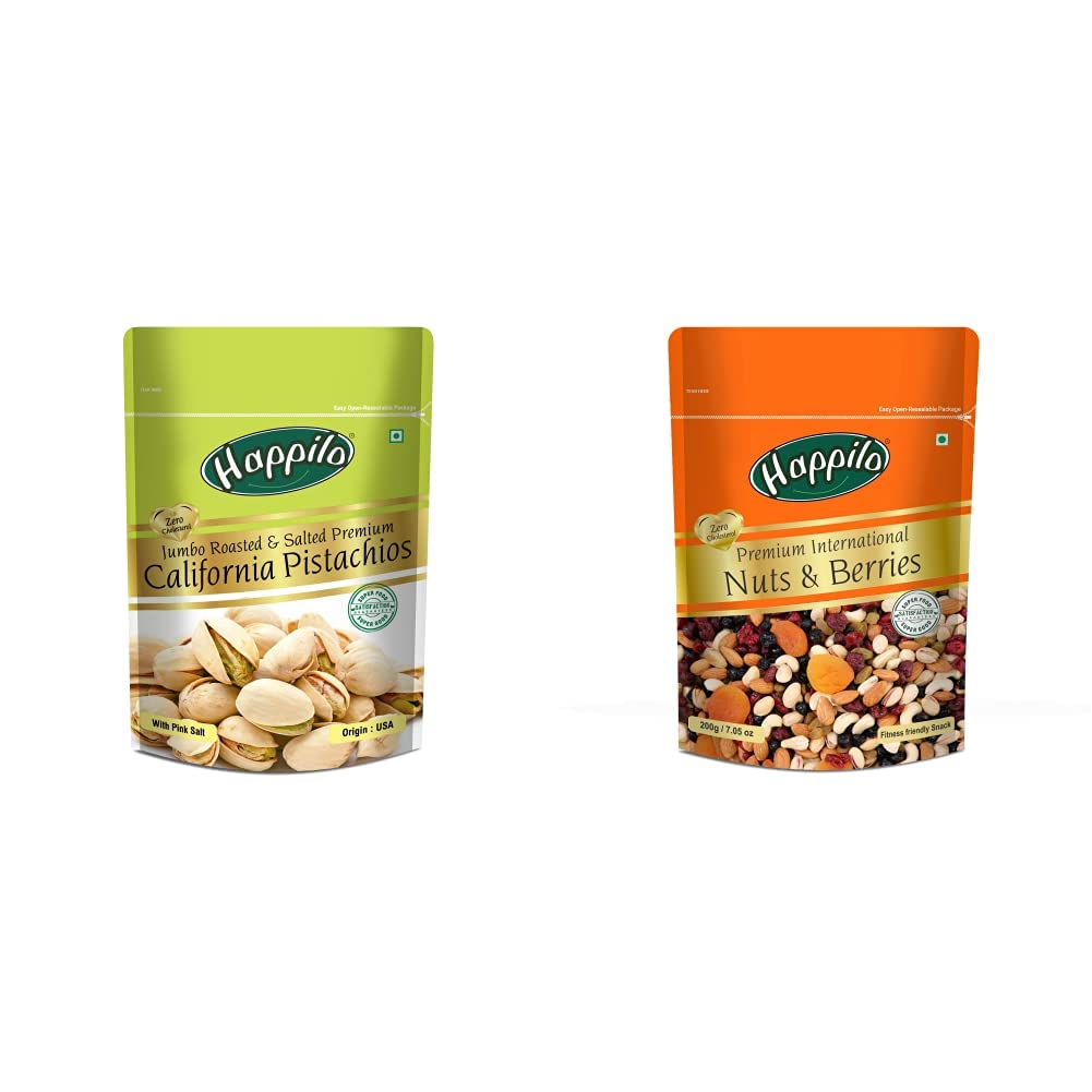 Happilo Premium Californian Roasted and Salted Pistachios, 200g + Happilo Premium International Nuts and Berries, 200g (B08HM86GPM) Amazon Price History, Amazon Price Tracker