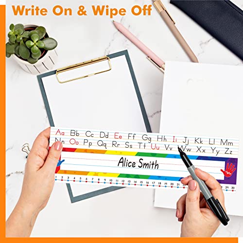 40 PCS Desk Nameplates, Waterproof Desk Name Tags with Alphabet, Number Line 1-30 Traditional Manuscript Name Plate for Classroom School Student (12” x 3.5”) - Thumbnail 4