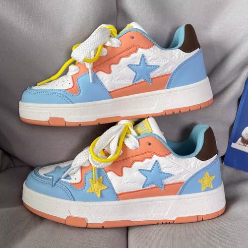 Y2K Preppy Star Chunky Sneakers - Retro Collegiate Color Block Chic Casual Walking Shoes for Trendy Women3