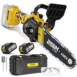 8 inch Mini Chainsaw Cordless, with 2X3.0Ah Large Batteries, Brushless Electric Handheld Chain Saw, Auto Oiler, Lightweight, Portable with Case, Powerful and Easy for Trimming and Pruning