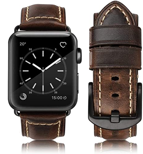 New Deal Compatible for Apple Watch Band 42mm 44mm45mm Men,Top Grain Leather Band Replacement Strap iWatch Series7/ 6/5/ 4/ 3/ 2/ 1,SE,Sport, Edition. Retro Leather (Retro coffee+Black buckle, 42mm44mm45mm)