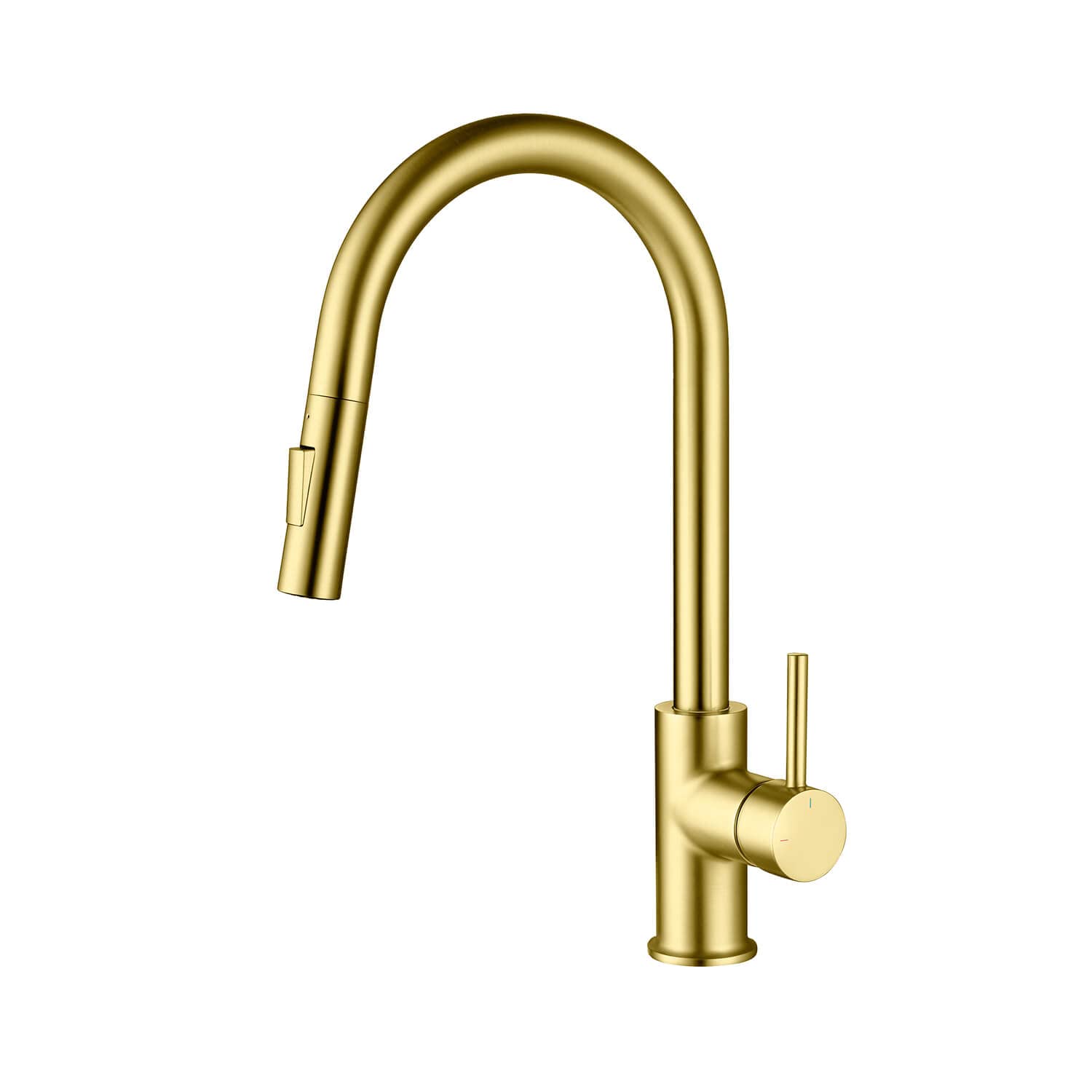 KIBI Circular Kitchen Faucet with Pull Down Sprayer | Single Handle High Arc Solid Brass Spout | Easy-to-Use Kitchen Sink Faucet with Dual Function (Brushed Gold Finish, KKF2013)