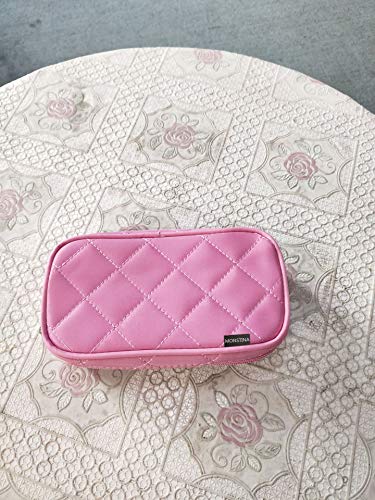 MONSTINA Make Up Bag for Women With Mirror Beauty Makeup Brush Bags Travel Kit Organizer Pink Cosmetic Bag (Small Pink)
