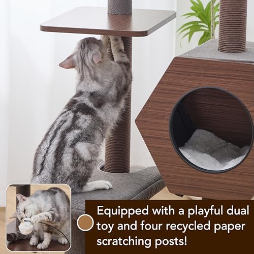 Rascador para gato de madera laminada PetPals con casa y cama miniatura 6