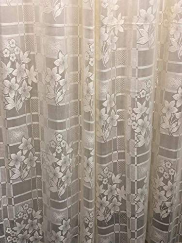Image of Honger Polyester Floral Design Heavy Net Tissue Cream Net Curtains Pack of 2 Pecs for Living Room Use Flower Net Cream Curtains for 4 x 7 Feet Door Net Curtains