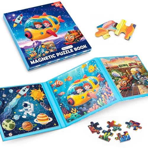 Space Ocean Train Magnetic Puzzles for Kids Ages 3-5, 20-25-30 Pieces Toddler Puzzles, Magnet Travel Jigsaw Puzzles Toys, Preschool Learning Toy Kids Puzzles for 2 3 4 5 6 Year Old Kids Birthday Gifts