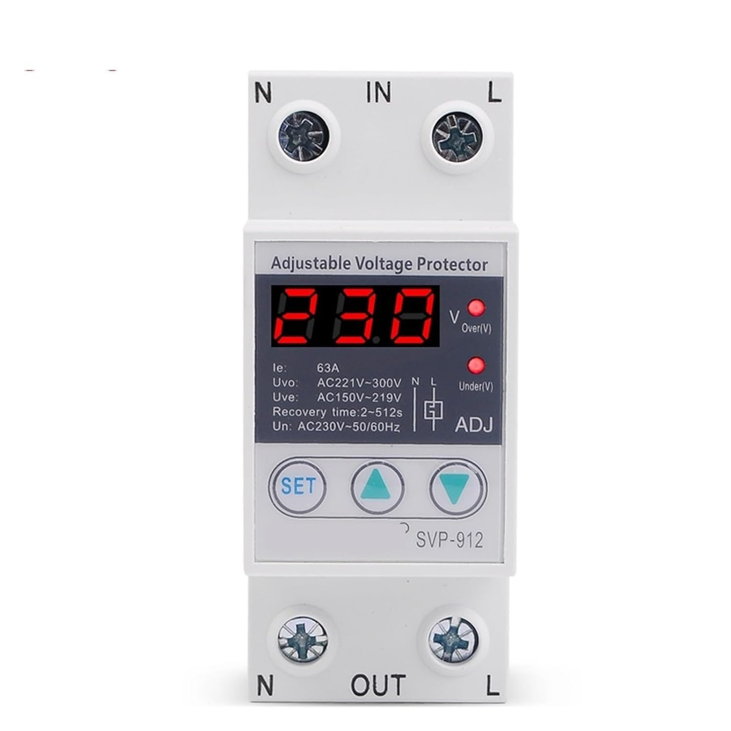 YFHGULBTK Circuit Breaker House 230VAC 40A 63A 80A Adjustable Over and Under Value Automatic High and Low Voltage Relay 1Pcs(40A)