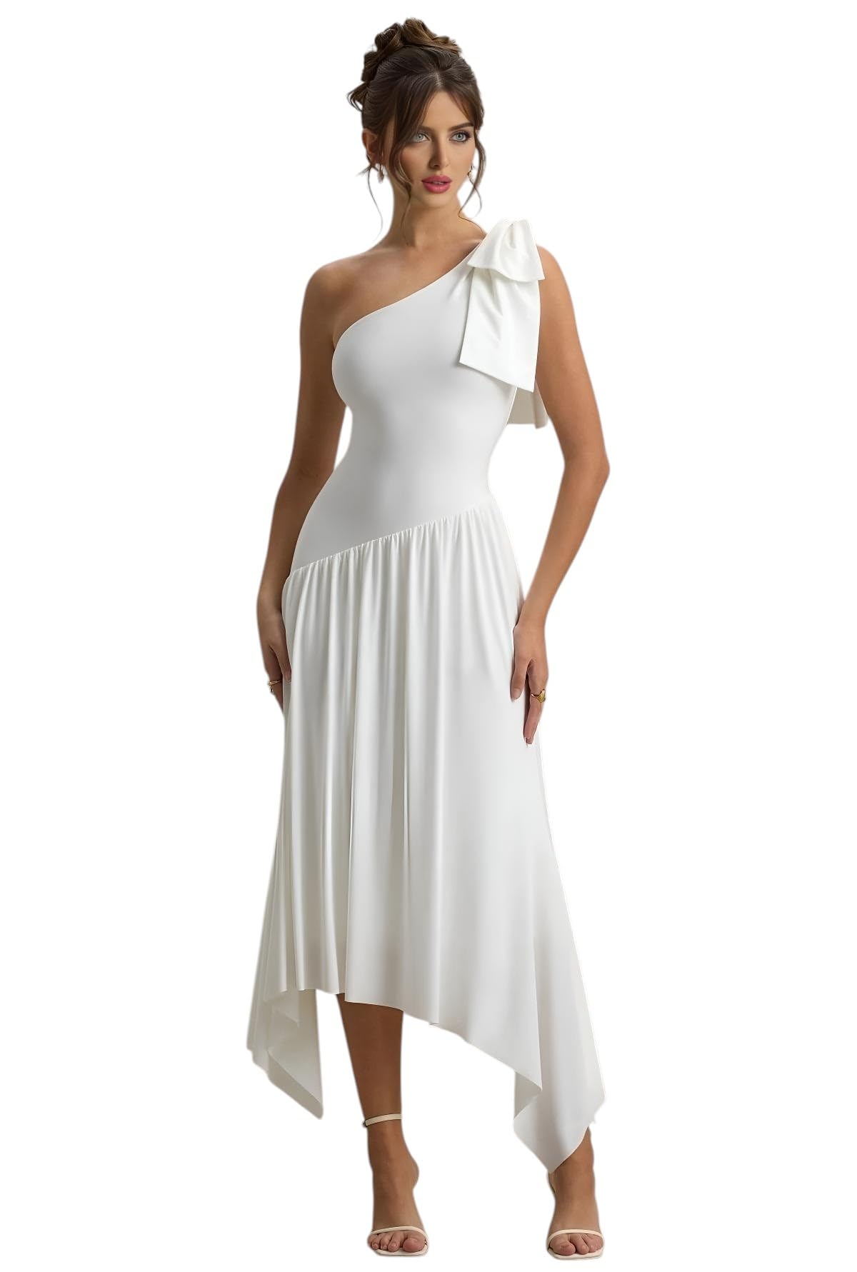 One Shoulder Fit and Flare Dress for Women-image-34