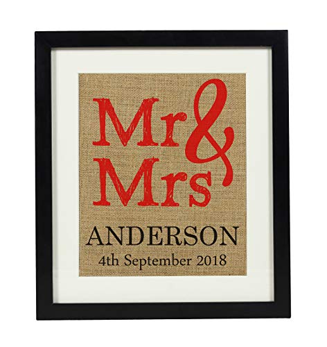 Toile de jute personnalisée Mr Mrs cadre photo 8x10 décoration anniversaire mariage