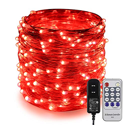 ER CHEN LED String Lights Plug in, 66Ft/20M 200 LED Silver Coated Copper Wire Starry Lights Outdoor/Indoor Decorative Fairy Lights for Bedroom, Patio, Garden, Party, Christmas Tree (Red)