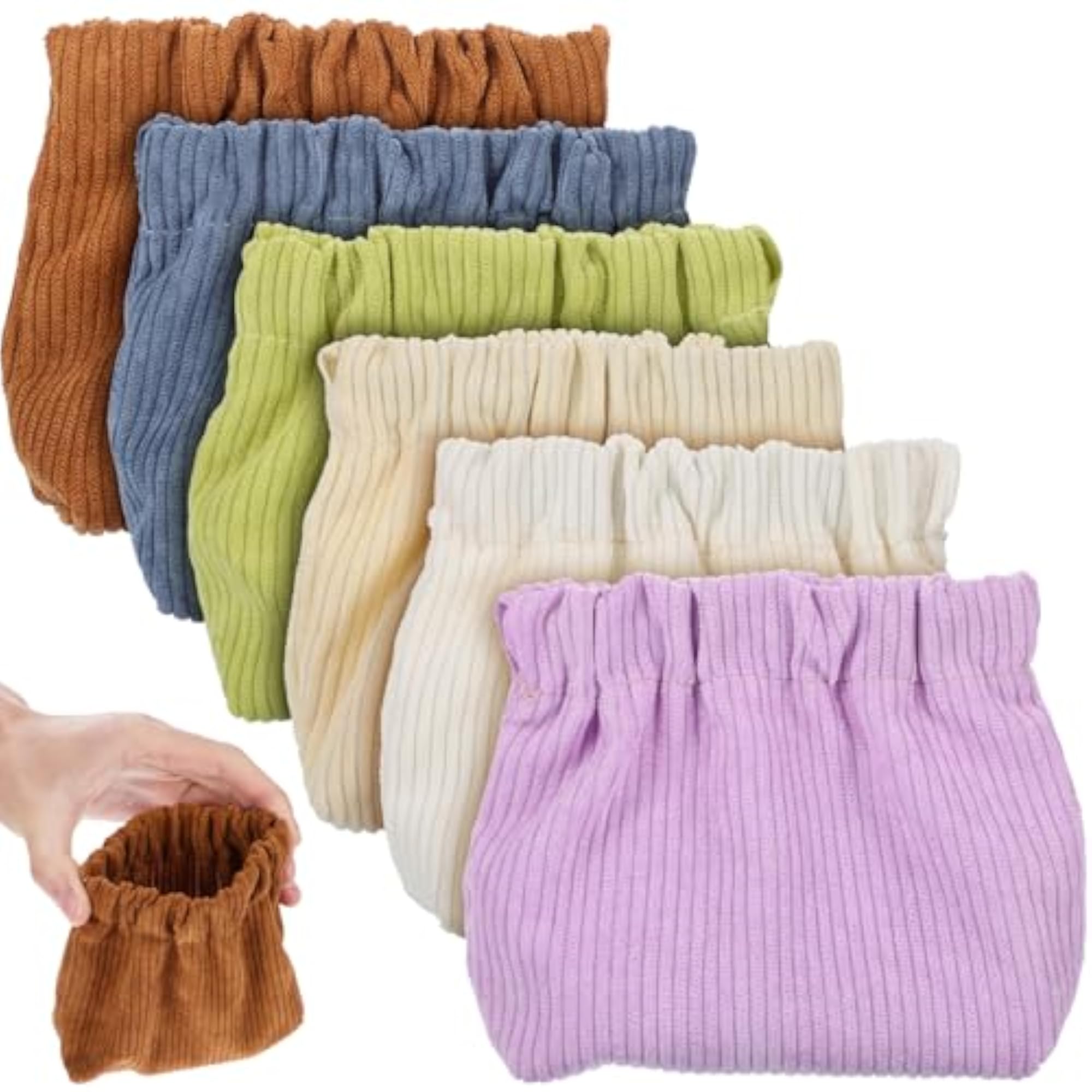 6 Pcs Corduroy Elastic Storage Bag Set, Portable Pouch