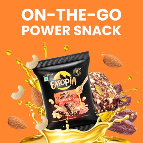 Image of Eatopia Date & Nuts Super Fruit Bites | Sugar Free Healthy Energy Bars | Date Bites | No Preservatives & Refined Sugar | Dry Fruits Protein Bars | Healthy Food | Oats, Honey, Nuts & Seeds | Pack of 1 (5 Minis)