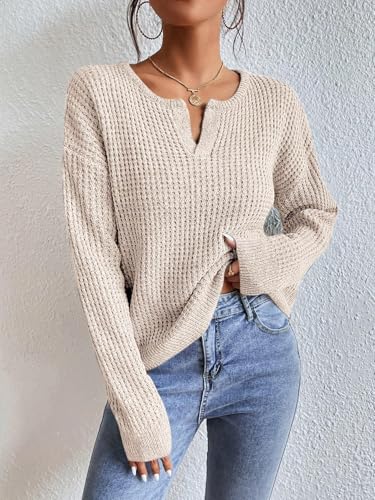 Womens Sweaters Casual Drop Shoulder Long Sleeve V Neck Pullover Tops Trendy Fall Fashion Clothes 20253