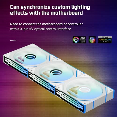 Image of prism4 EX 120mm PC Reverse Blade ARGB Case Fan,Infinity Mirror RGB Light Effect 5V 3PIN Motherboard Light Sync 800~1850RPM PWM PC Fans (White Reverse-5Pack)