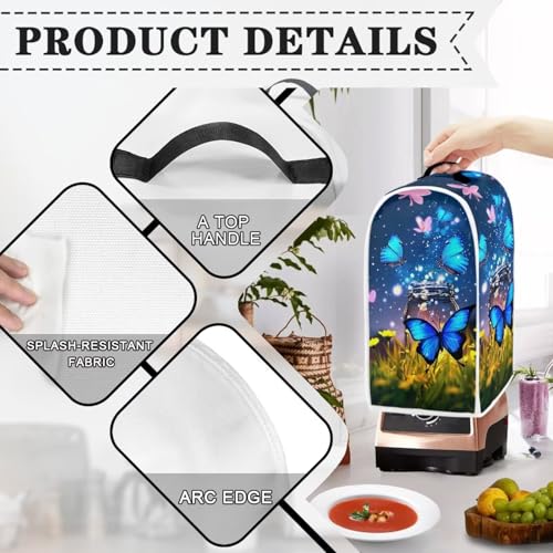 Image of Talayituse Butterfly Flower Print Blender Dust Cover, Fingerprint Protection Cover for Stand Mixer or Coffee Machine, Home Kitchen Appliance Covers for Stain Dust Resistant Supplies