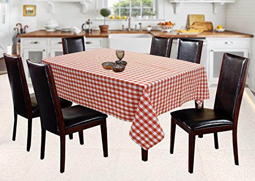 Image of AIRWILL 100% Cotton Checkered Pattern 6 Seater Rectangle Table Cover Sized, 56x71 inches (Orange, Pack of 1)