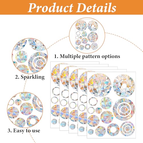 45 Stück Suncatcher Sticker Prisma Fensteraufkleber, Runden Vogel Antikollisions Fensteraufkleber, Sonnenfänger Fenster Statisch Haftend für Glasfenster und Türen, Verhindert Vogelschlag