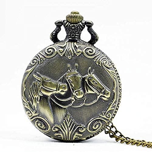 Reloj de Bolsillo Zodiaco 12 Bronce Dos Caballos Patrón de Carrera Hueco Reloj de Bolsillo de Cuarzo Collar Colgante Mujeres Hombres Regalos Cover