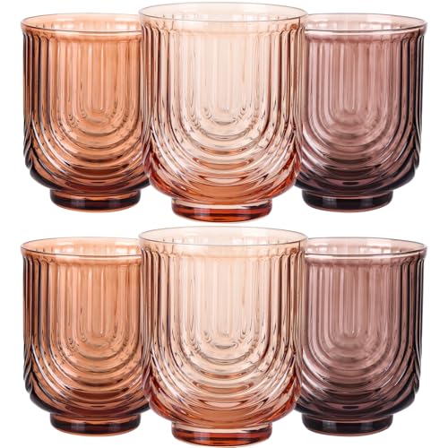 JOVGANK Amber Vintage Drinking Glasses Set of 6-14Oz Brown Glass Drinking Glasses...