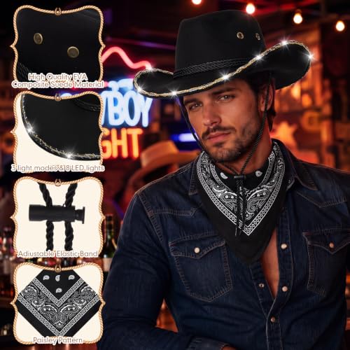 Image of Zhanmai 12 Pcs Cowboy Hat and Bandana Cowboy Cowgirl Hats Bulk Western Party Costume Halloween Accessory
