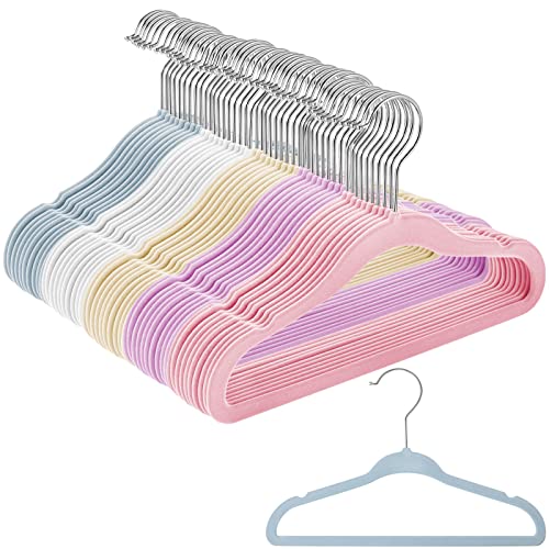 Image of Amyhill 100 Pack Velvet Hangers Bulk Non Slip Clothes Hangers Durable Newborn Velvet Space Saving Infant Nursery Newborn Toddler(Baby,Multicolor)