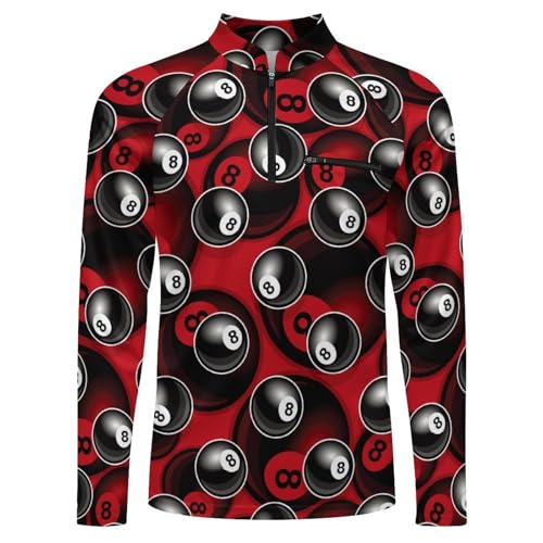 Billiards Pool 8 Ball Symbol Men's Rash Guard Long Sleeves Quick Dry Fishing Workout Shirts with Zipper4