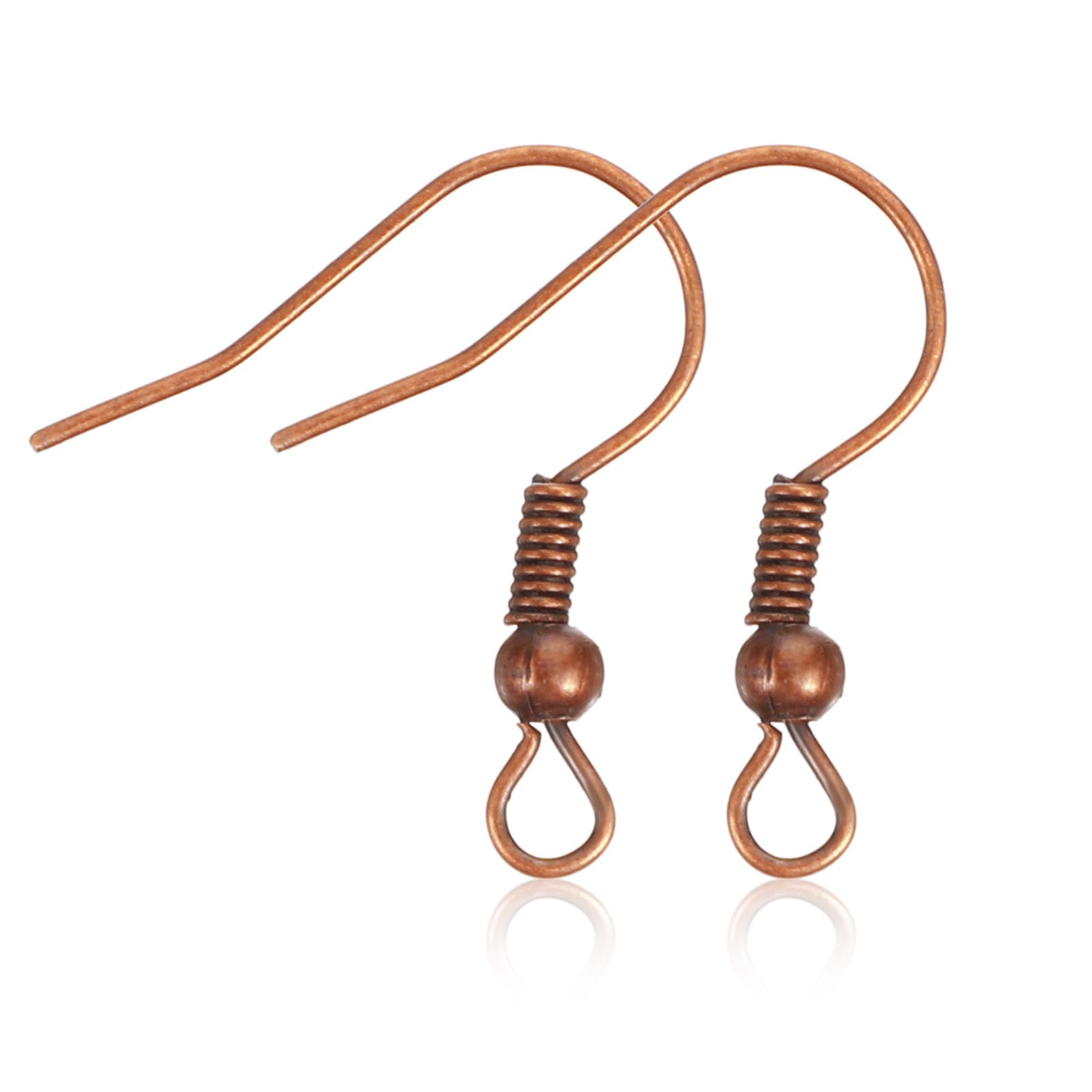Photo 1 of 100Pcs Red Copper Earring Hooks, 20×17mm Copper Earrings with Ball and Coil Wires Earring Hooks for Jewelry Making DIY Jewelry Hooks Supplies Earrings Parts