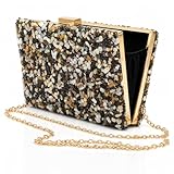 la monsita Clutch de fiesta mujer con pedrería, bolso de mano/cartera de mano para bodas y eventos con cadena dorada