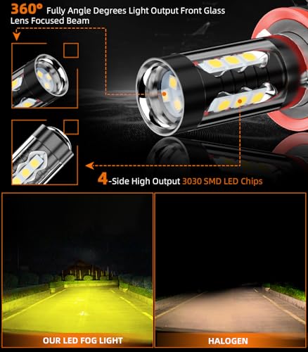 Shyfrult For Honda Civic 2008-2015 Dodge Toyota Ford 2PC Golden Yellow 9005 LED Daytime Running Light Bulbs,LED Fog Light Bulbs, 3000K Golden Yellow, DRL Replacement Lamps for Cars, Trucks, SUVs