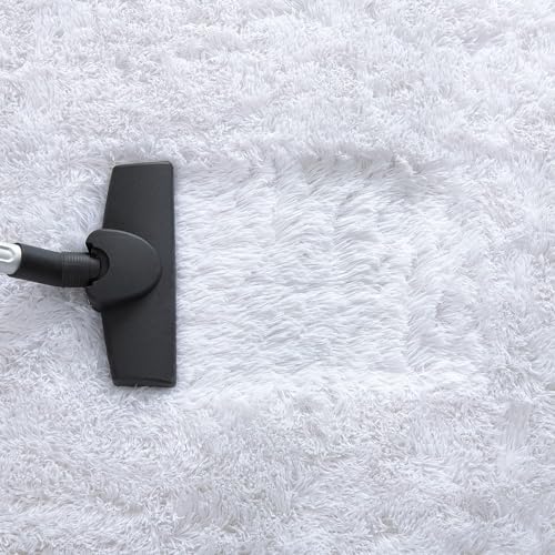 Image of AROMICK Modern Polyester Anti Slip Shaggy Fluffy Rug and Carpet for Living Room, Bedroom & Dining Room (4 x 6 Feet, White)