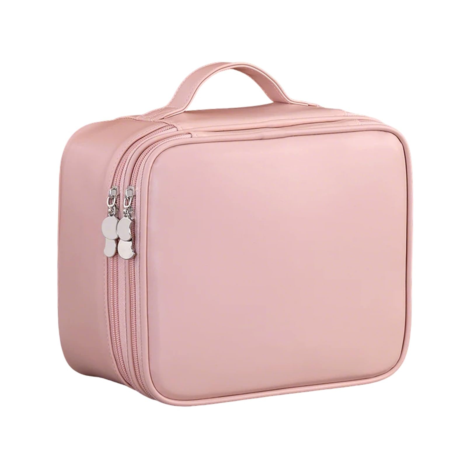 Borsa Trucco, Trucco Pochette da Toilette, con Maniglia, Realizzata in Resistente Materiale PU, con Doppio Scomparto Interno Chiusura a Cerniera, per Il Trucco e Gli Accessori(Pink)