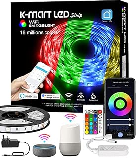 K-MART Premium Quality 5M LED Strip Light, WiFi LED Light Support Alexa and Google Assistant, Smart WiFi App Control, Music Sync Mode, for Bedroom, Living Room [Energy Class A+] (5M)