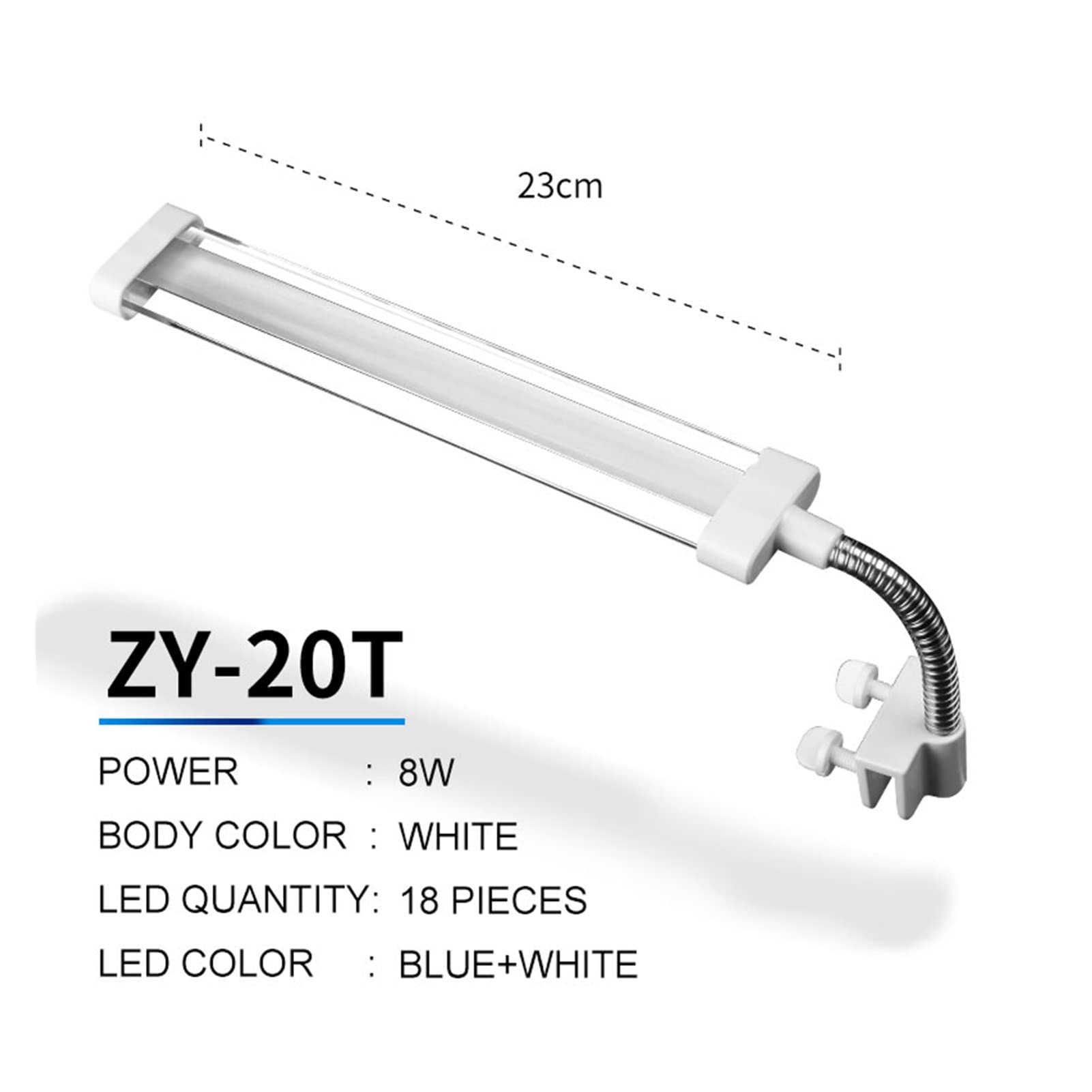 16 cm 23 cm 31 cm Acuario Cristal Iluminación LED Lámpara de Tanque de Peces LED Blancos y Azules Lámpara con Clip Impermeable Brazo Flexible (Color : ZY-10T)
