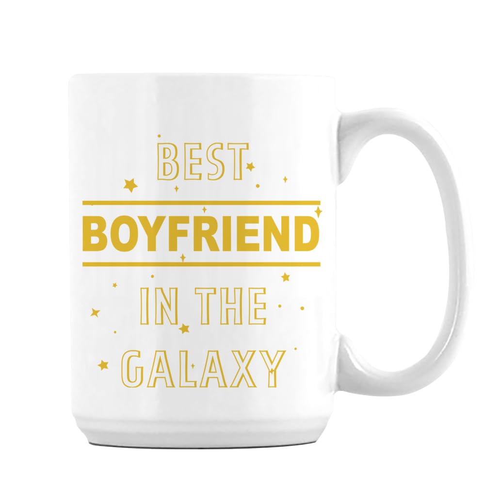 Valentine's Day Gift, Best Boyfriend in The Galaxy, Unique 15oz Ceramic Mug. (White Inside)