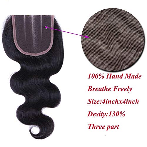 Amella Hair 8A Brazilian Body Wave Virgin Hair 3 Bundles With Three Part Closure (14 16 18+12,Natural Black) 100% Unprocessed Brazilian Body Wave Human Hair Weft With Lace Closure Brazilian Body Wave #TOP4