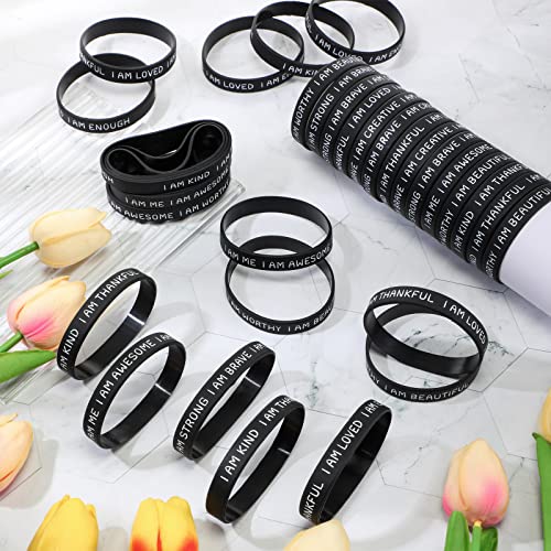HyDren 48 Pcs Motivational Wristbands for Student, Simple Colors - image 3